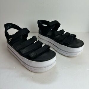 Nike Icon Classic Sandals Platform Women's Size 11 Shoes Black White Adjustable